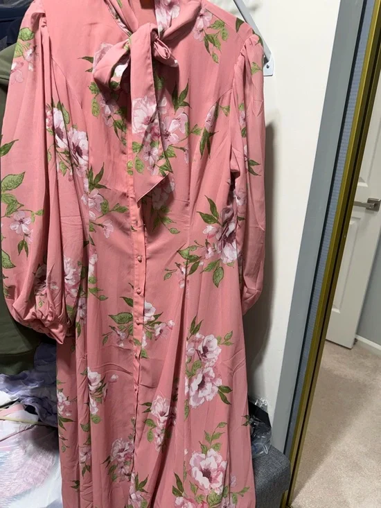 Blush Pink Floral Bow-Tie Maxi Dress - Picture 4 of 6